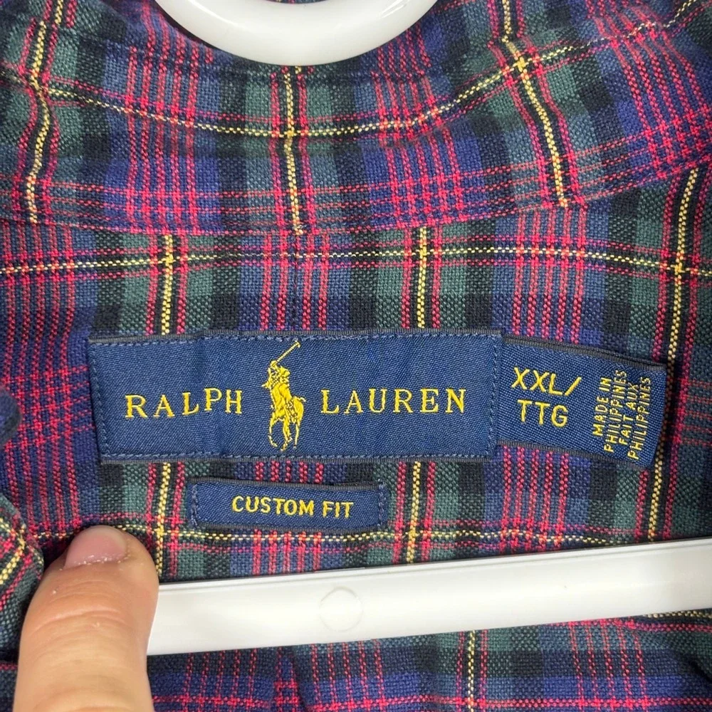 Polo Ralph Lauren Mens XXL Custom Fit Plaid Button Down Shirt Purple Multi